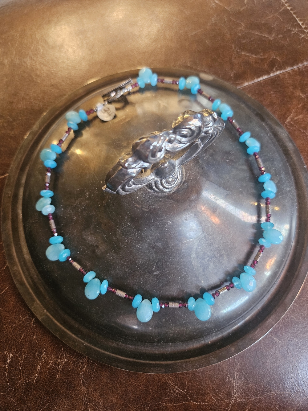 Turquoise Chip Bead Necklace with Garnet Accents - Women Jewelry